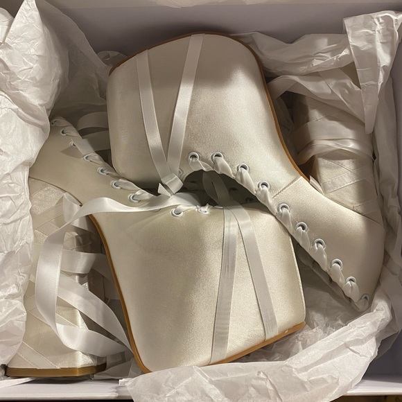 Dolls Kill Shoes - Off White-Sweet Sonata-Ballet Lace Up-Sugar Thrillz - Dolls Kill Platform Heels